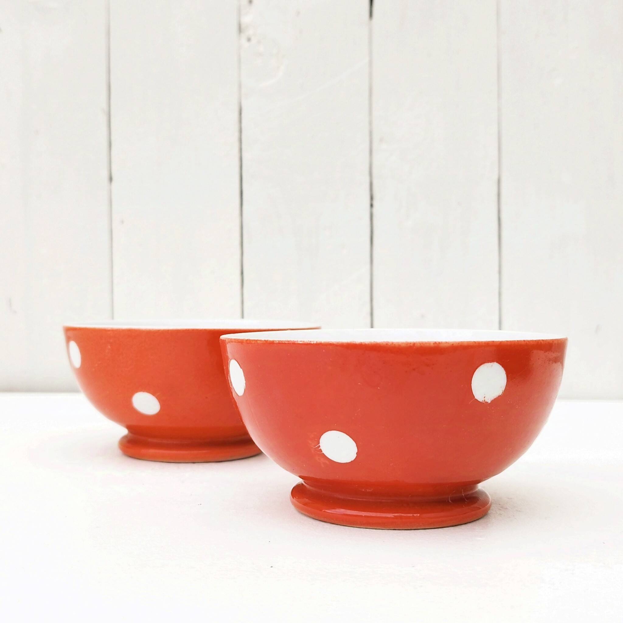 Vintage Longchamp Earthenware Polka Dot Bowls