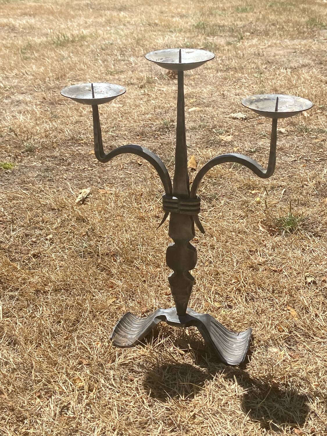 Large brutalist candlestick in handcrafted wrought iron