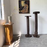 Paire de piédestal colonnes vis de pressage chêne 1900