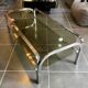 Table basse double plateau verre chrome style Bauhaus vintage 1970