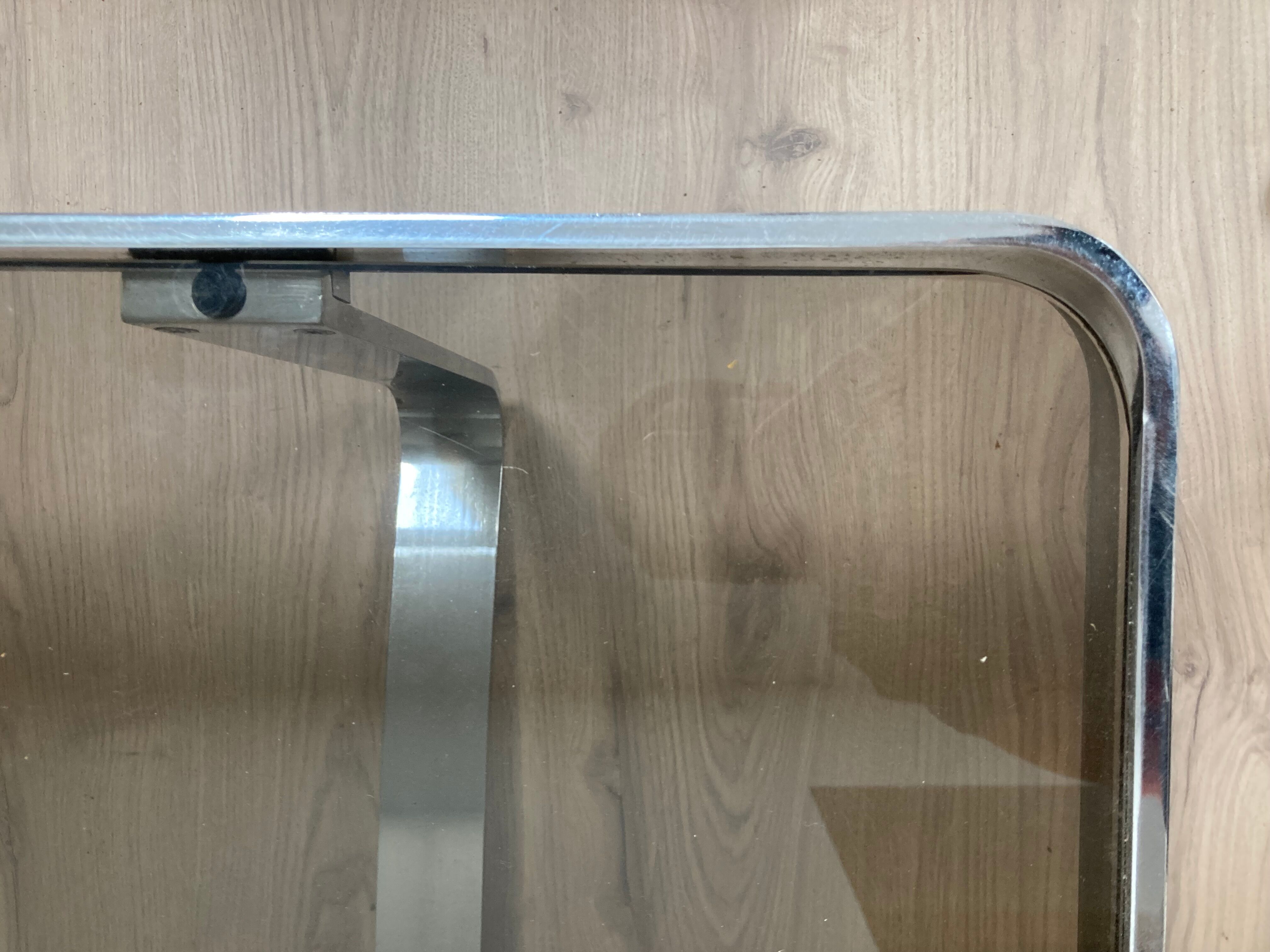 Coffee table design bronze chrome thick smoked glass circa 1970