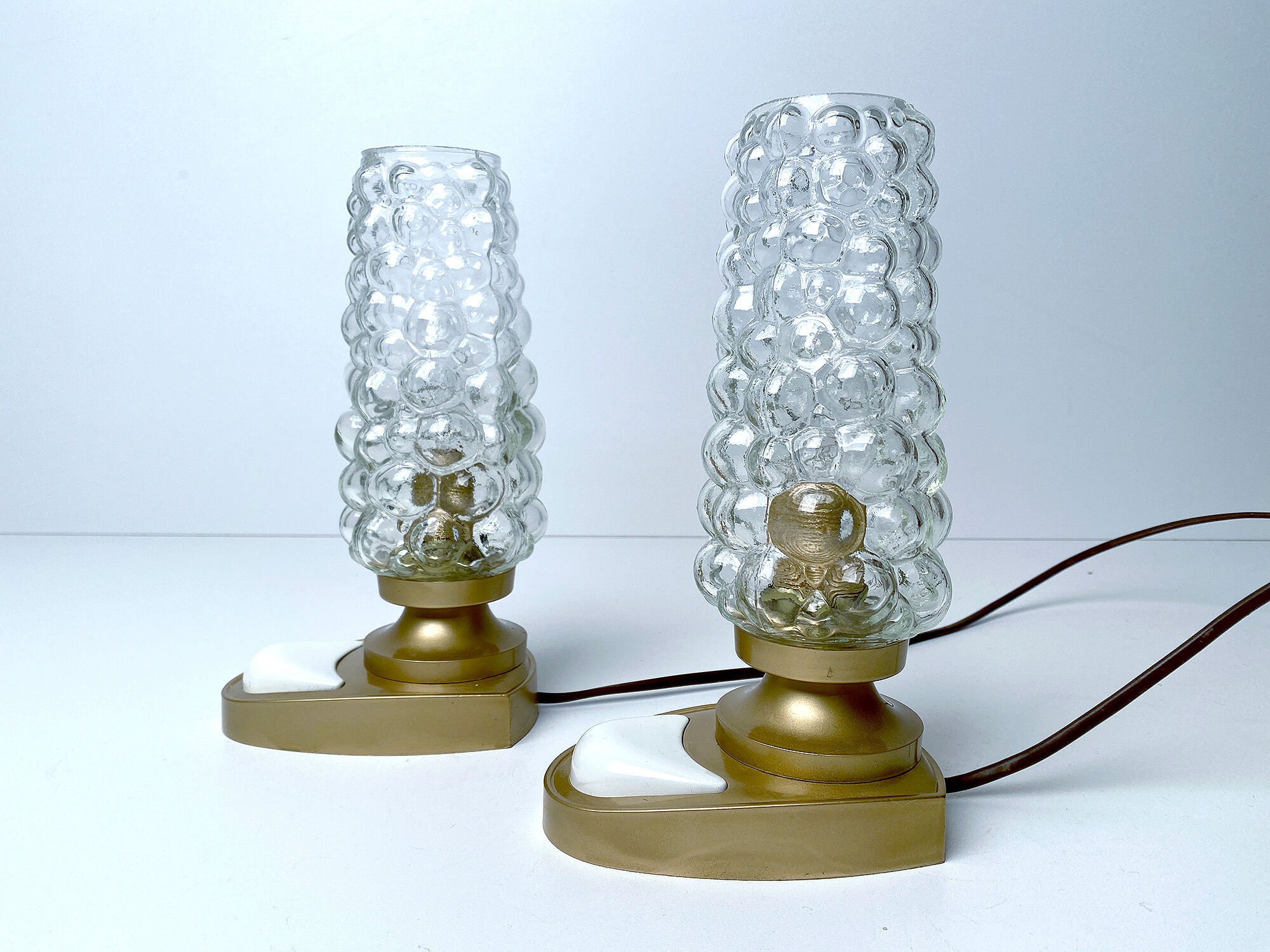 Pair of vintage table lamps, bubble glass, 70s