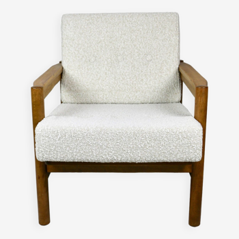 Vintage Boucle Armchair in White Ivory, 1970s