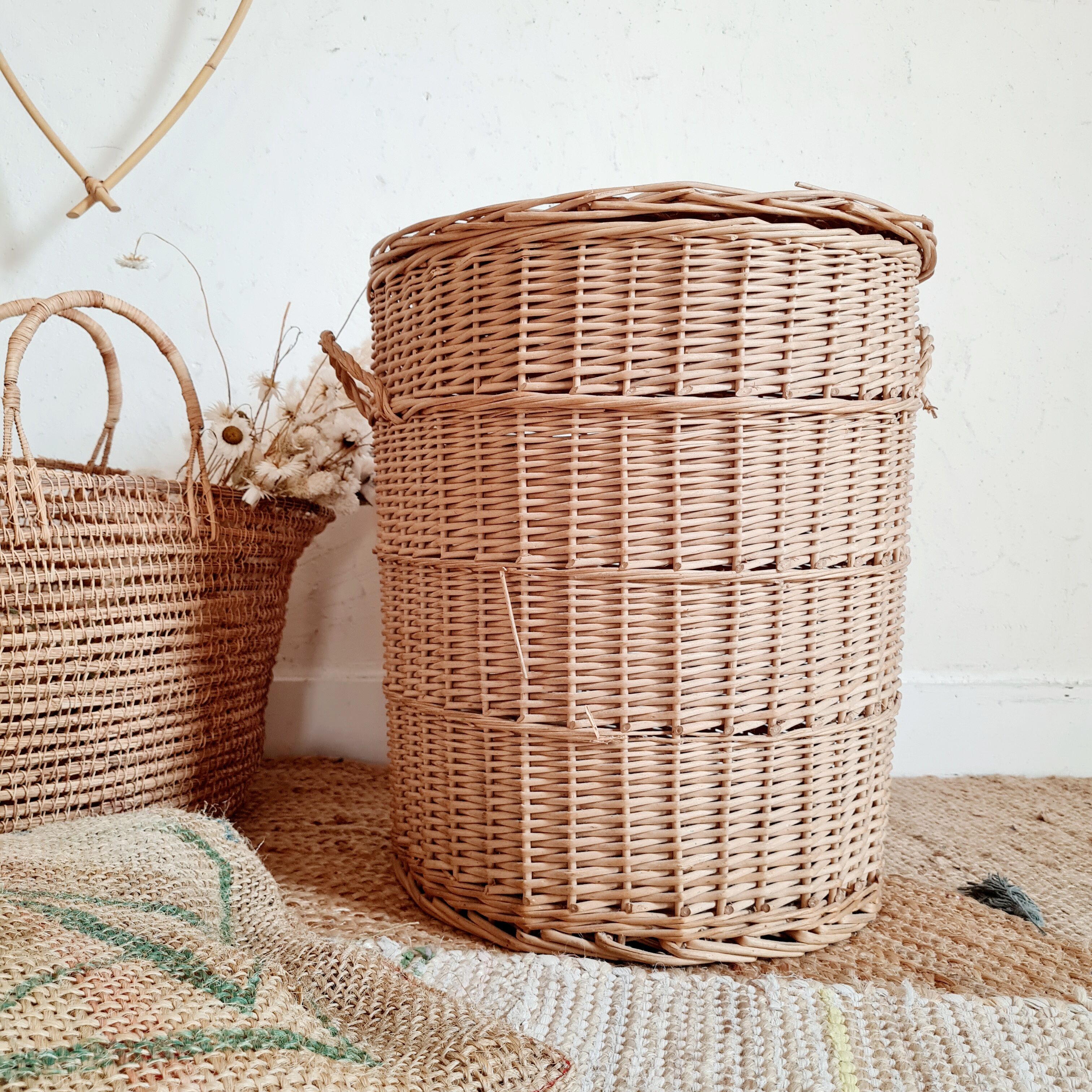 Old rattan laundry basket