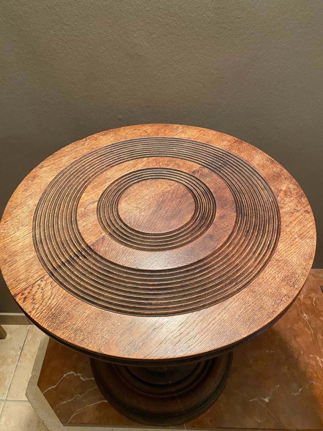 oak pedestal table, press screw model