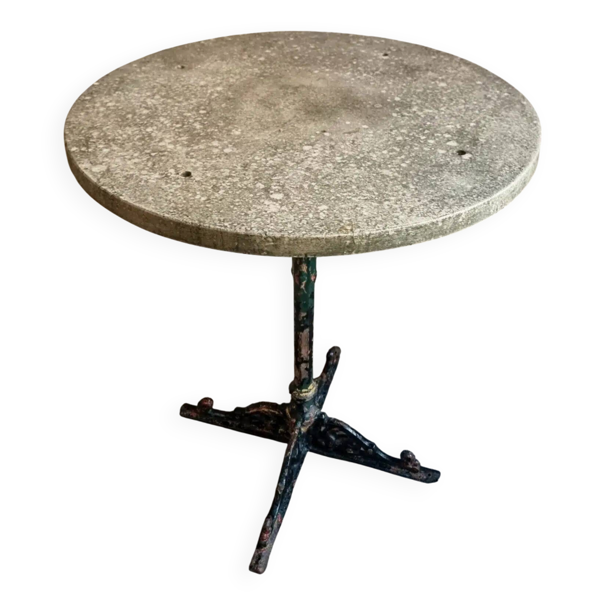 Bistro table / old garden with a cast iron base and stone top, France