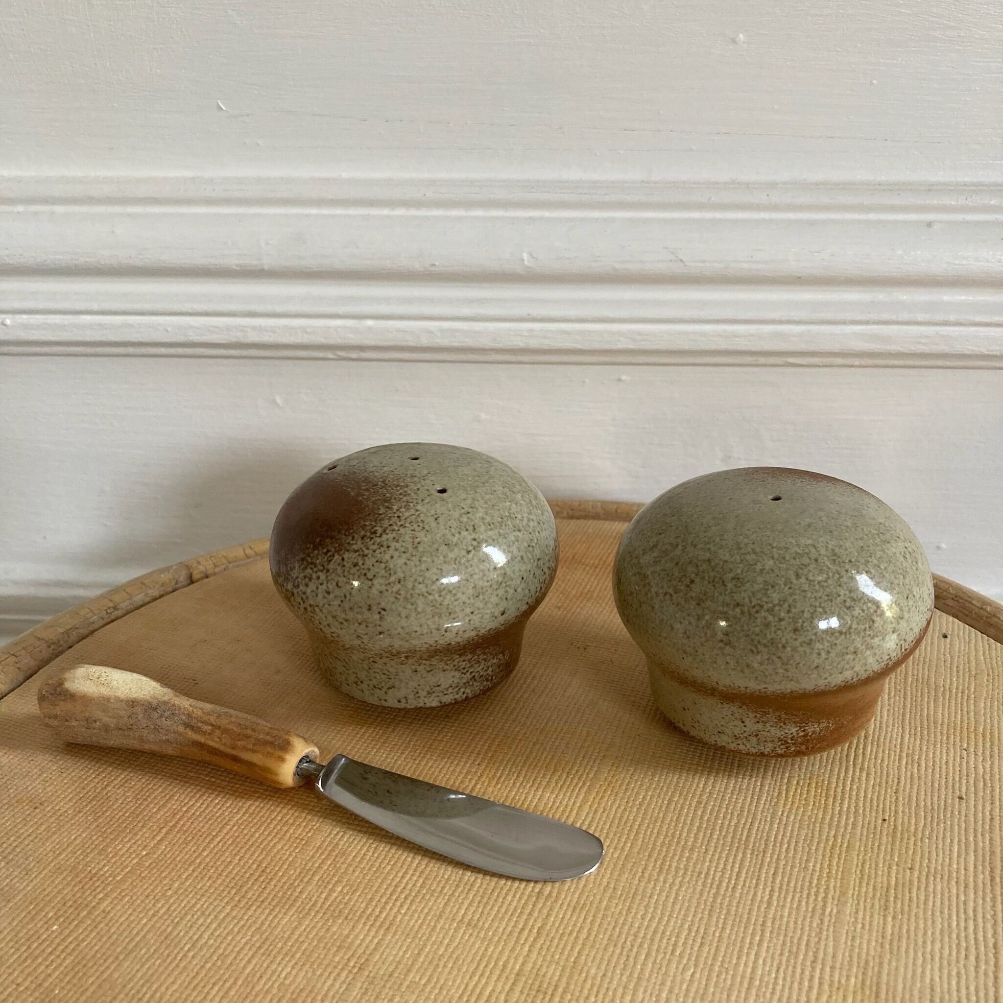 Vintage stoneware salt and pepper shaker