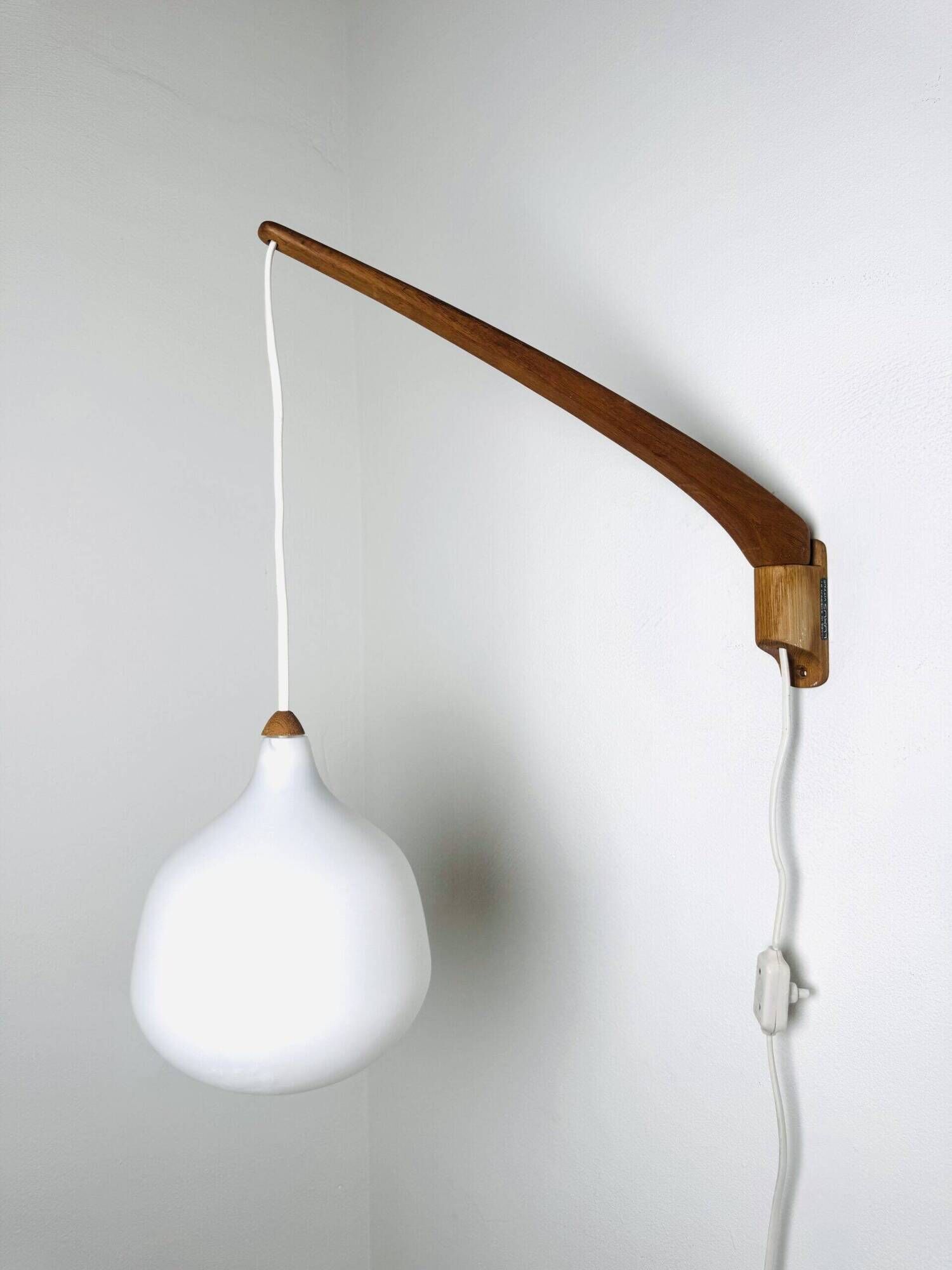 Model 705 Wall Lamp In Teak And Opaline Glass By Uno & Östen Kristiansson For Luxus, Sweden 1960S