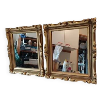 Paire de miroirs en bois et stuc doré