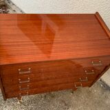 Vintage varnished teak chest of drawers 1970