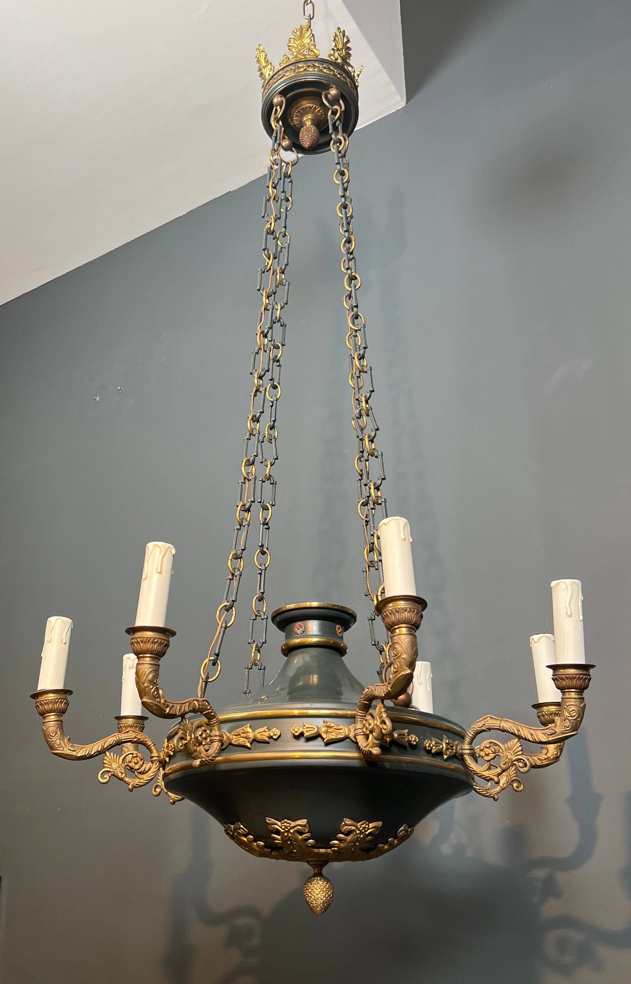 Important lustre de style Empire en bronze et tôle verte