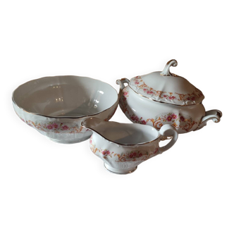 Trio soup tureen, sauce boat and salad bowl Digoin France Porcelaine