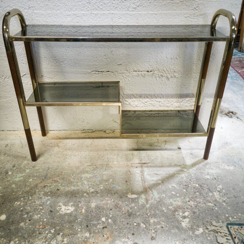 Console vintage en bois et métal doré