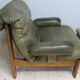 Armchair and footstool - green leather - 1960s