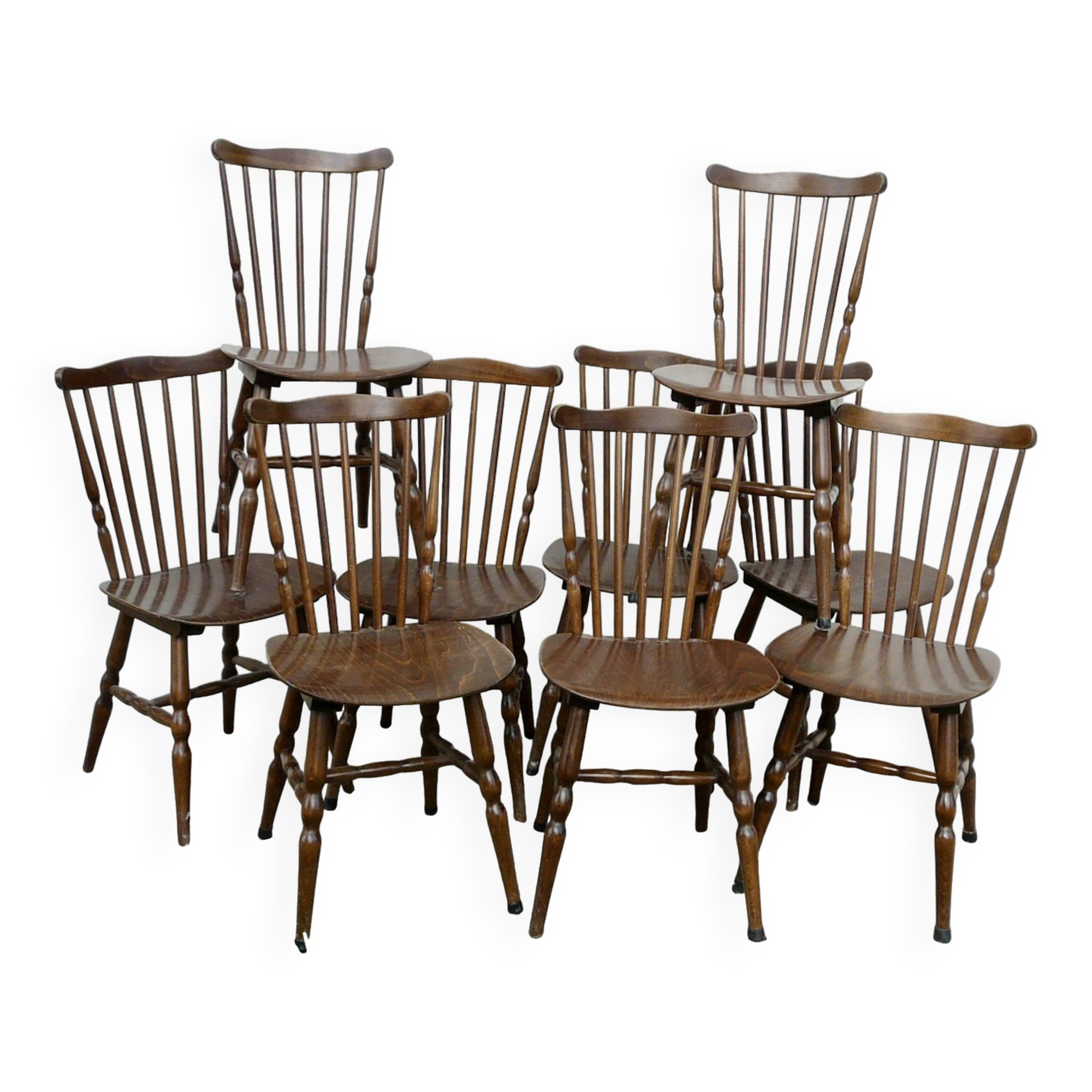 Set of 9 Vintage Scandinavian Bistro Chairs 1960