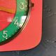 Vintage formica clock silent wall pendulum "FFR Morbier red green"