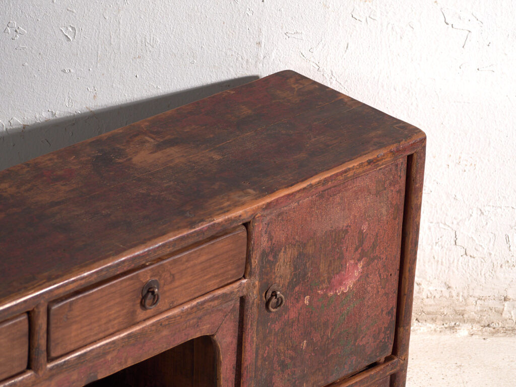 Antique low cabinet painted in pine wood – China, around 1900