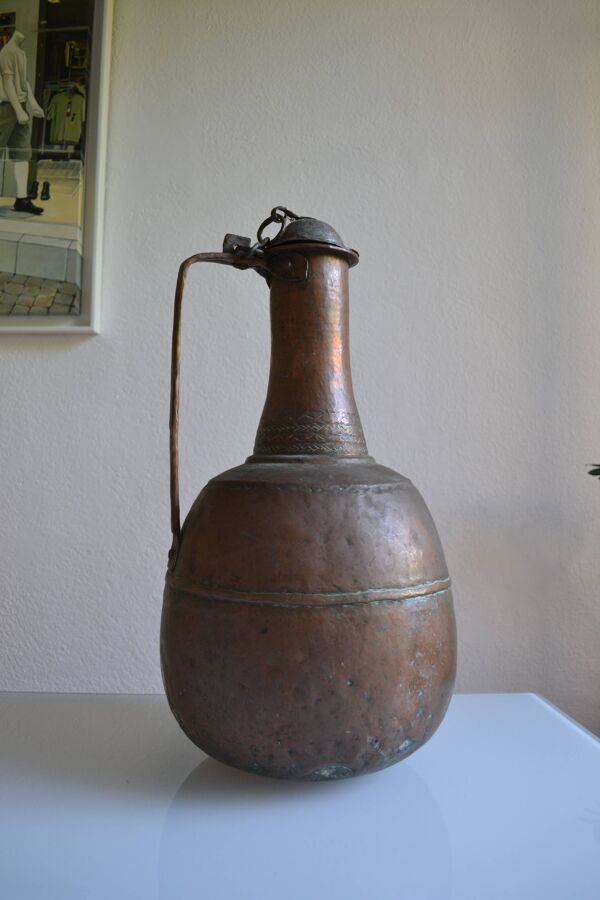 ancien grand coquemar en cuivre rouge