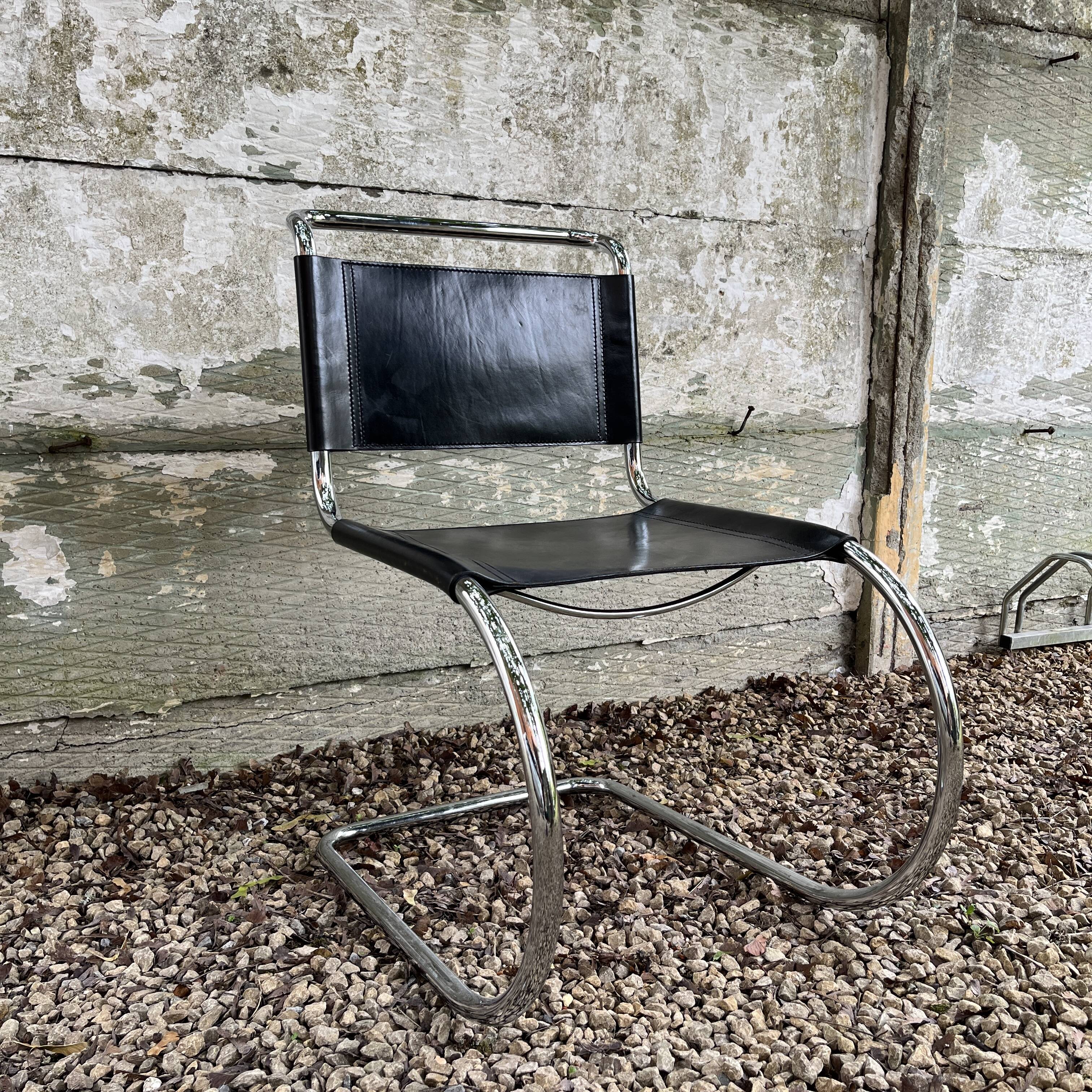 Set of 4 mr10 cantilever chairs chrome steel & black leather, ludwig mies van der rohe / fasem 1970s