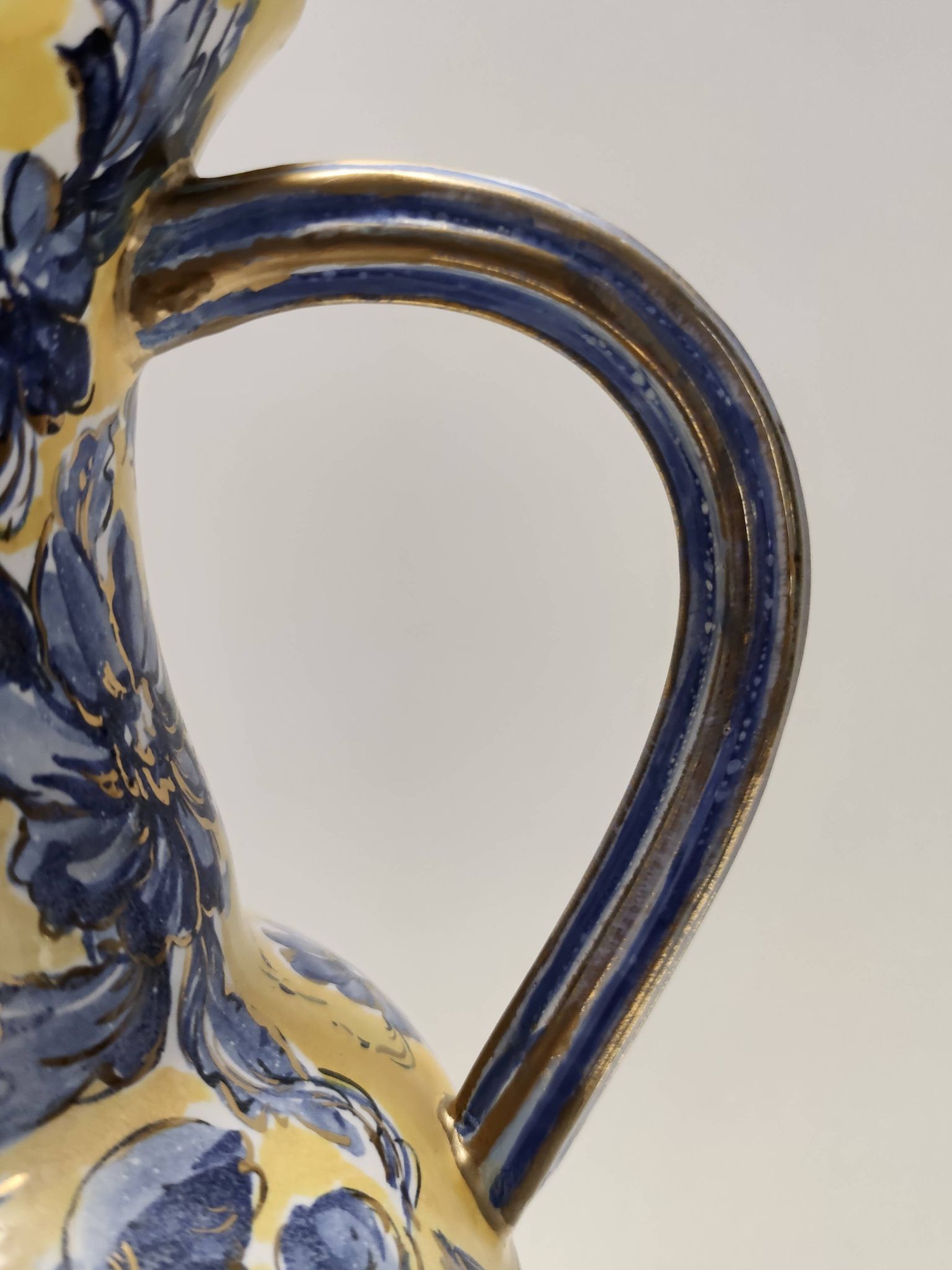 Vintage Handmade Yellow and Blue Glazed Ceramic Amphora by Zulimo Aretini, Italy