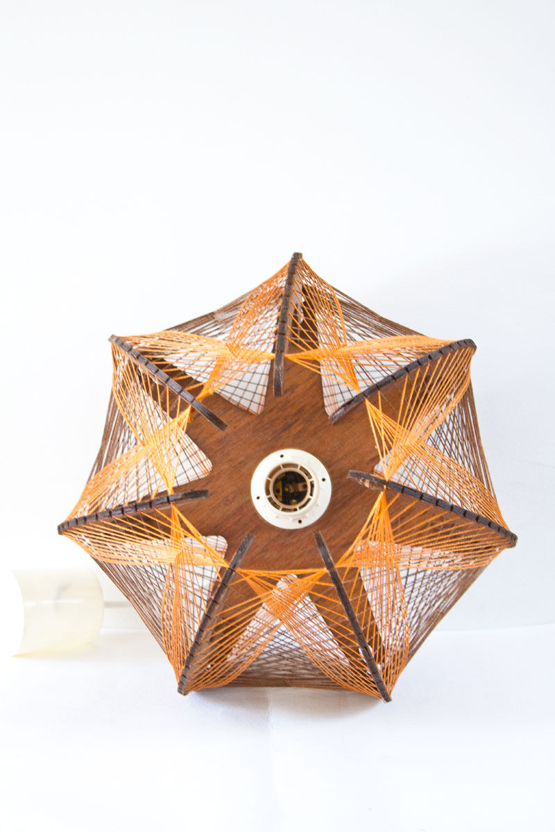 Scandinavian yarn and wood hanging lamp