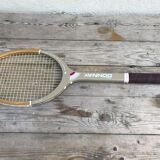 Old lady ace wood and leather vintage tennis racquet