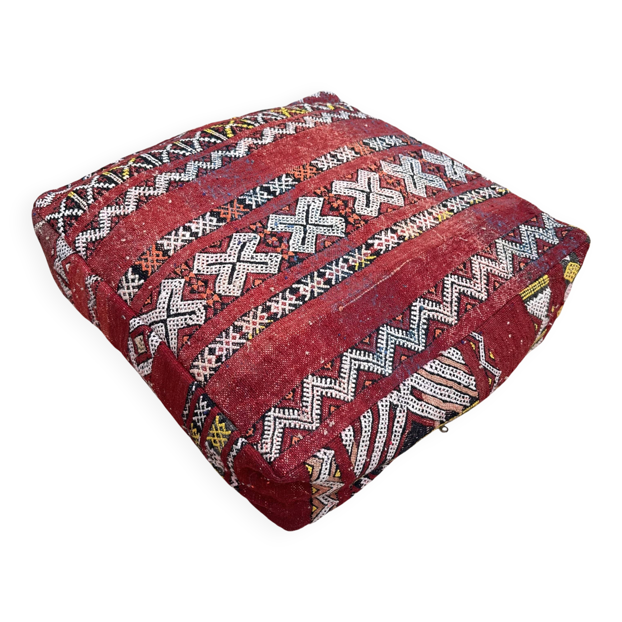 Vintage handmade Berber Kilim pouf, Moroccan floor cushion.