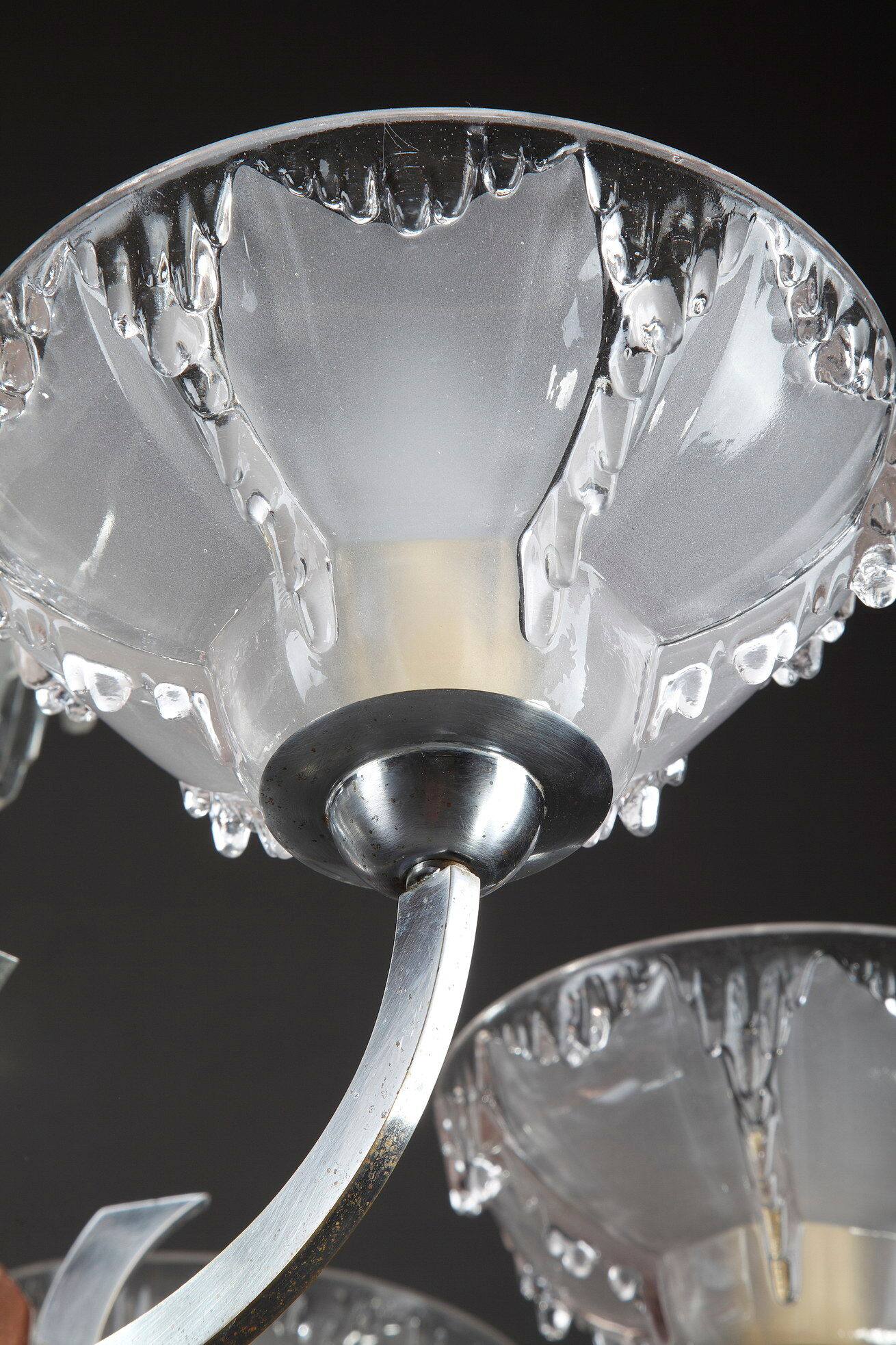 Art Deco chandelier in nickel-plated metal and copper