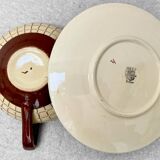 Vintage Longchamp Cup with Saucer – Cream and Brown Checkered Earthenware