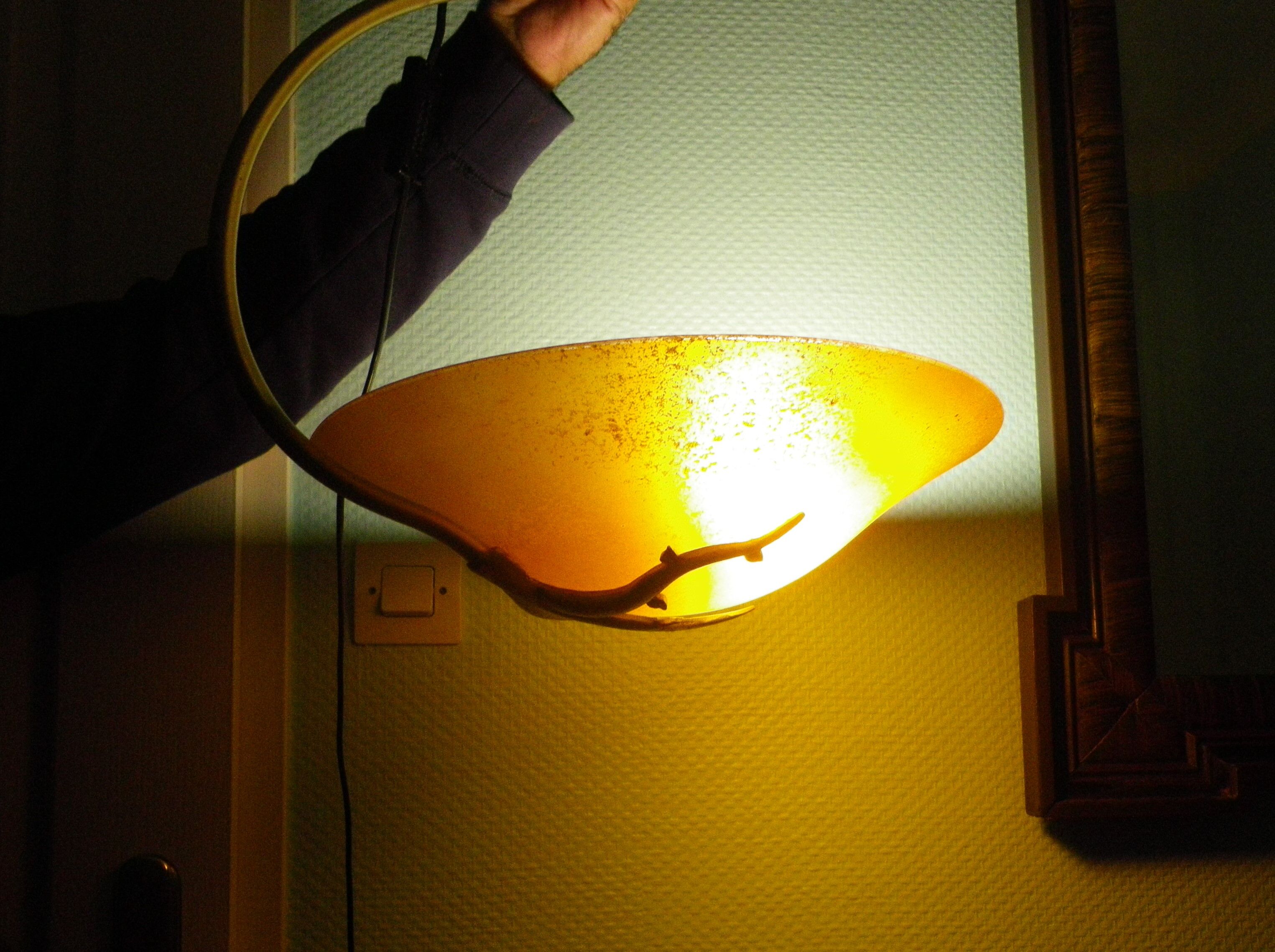 Asymmetrical hanging lamp with orange lampshade 70s/80s