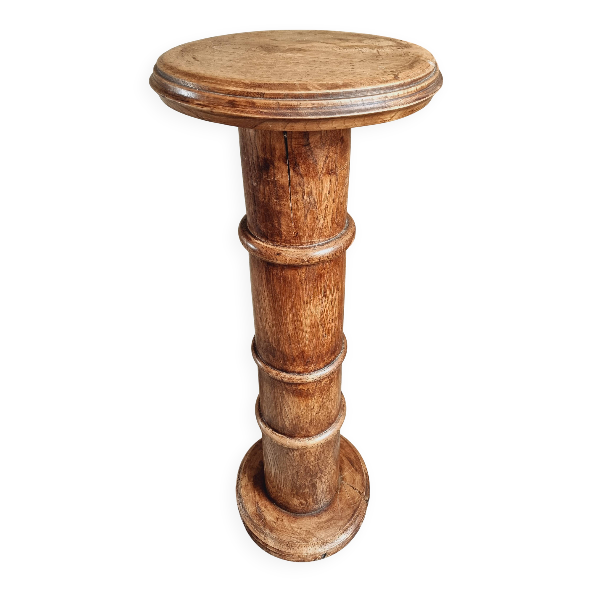 Antique elm side table – French column circa 1900 – Plant stand