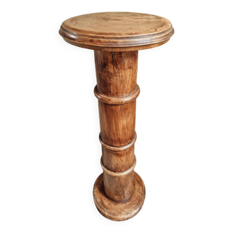 Sellette ancienne en orme – Colonne française vers 1900 – Socle pour plante