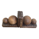 Pair of vintage carved wood and metal ball bookends