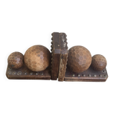 Pair of vintage carved wood and metal ball bookends