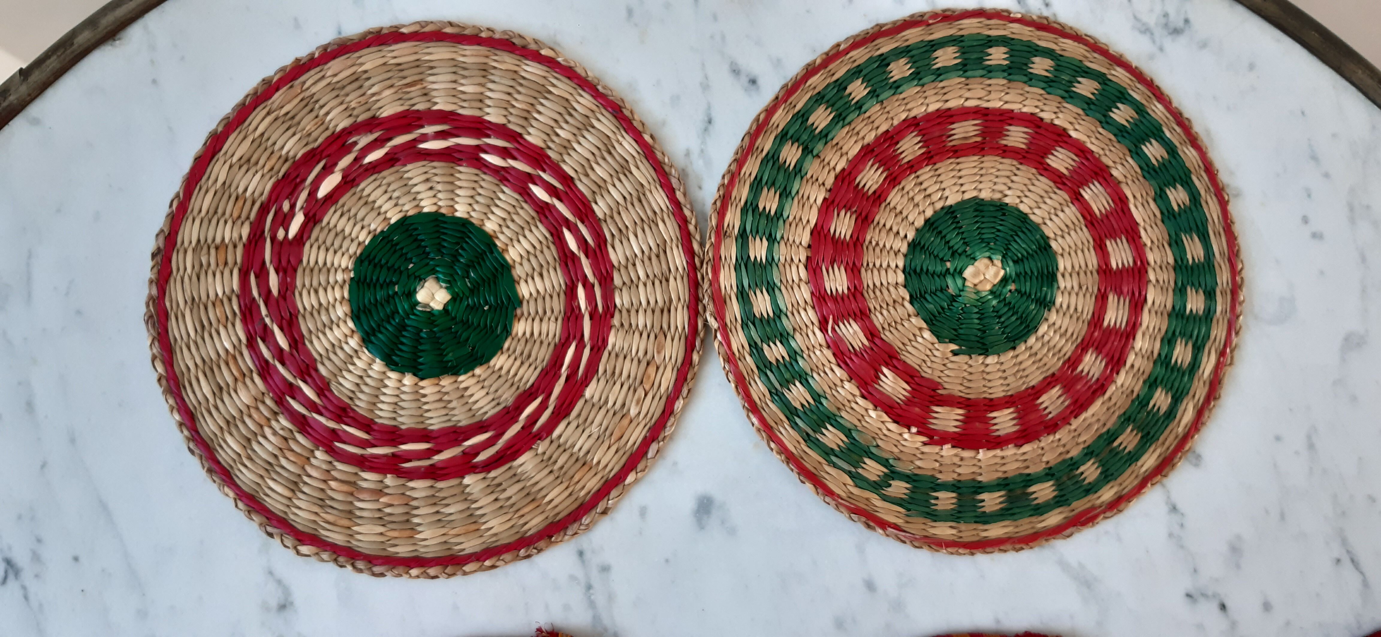 Set of bottle underwear and coasters in wicker / rope 70s