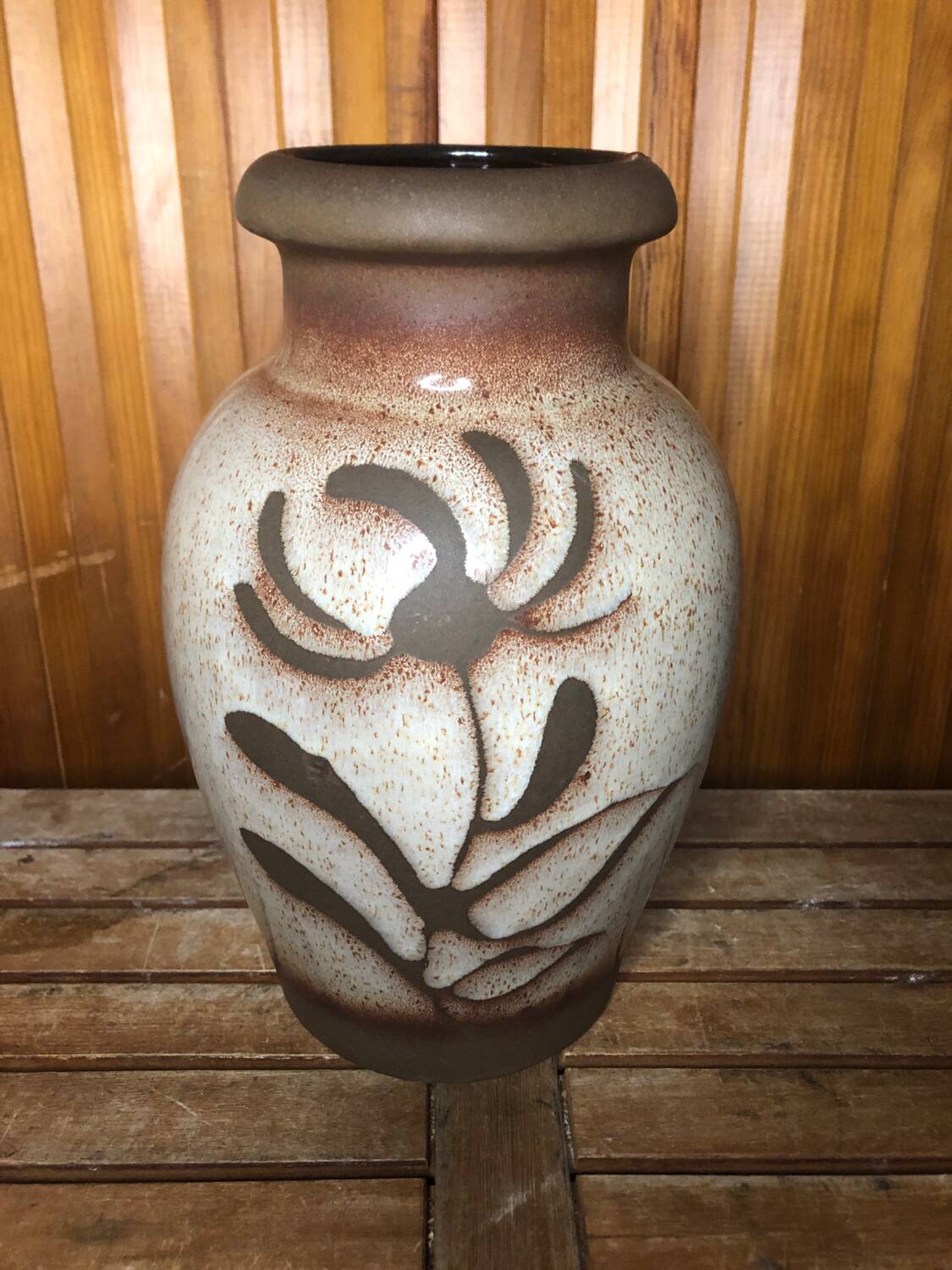 Old beige brown ceramic vase decor flowers w. germany vintage #a633
