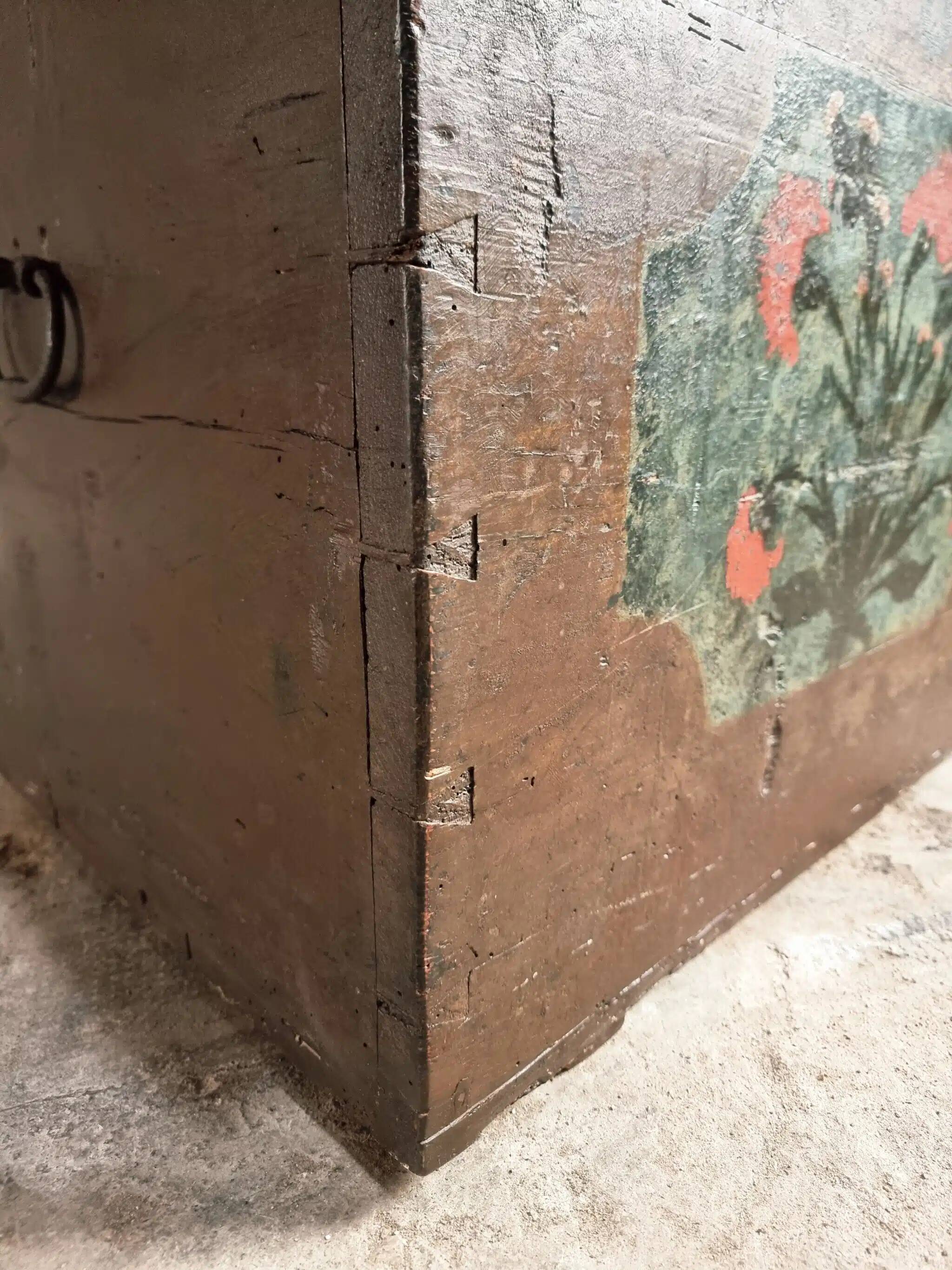 Antique French pine chest – 1838, painted folk art