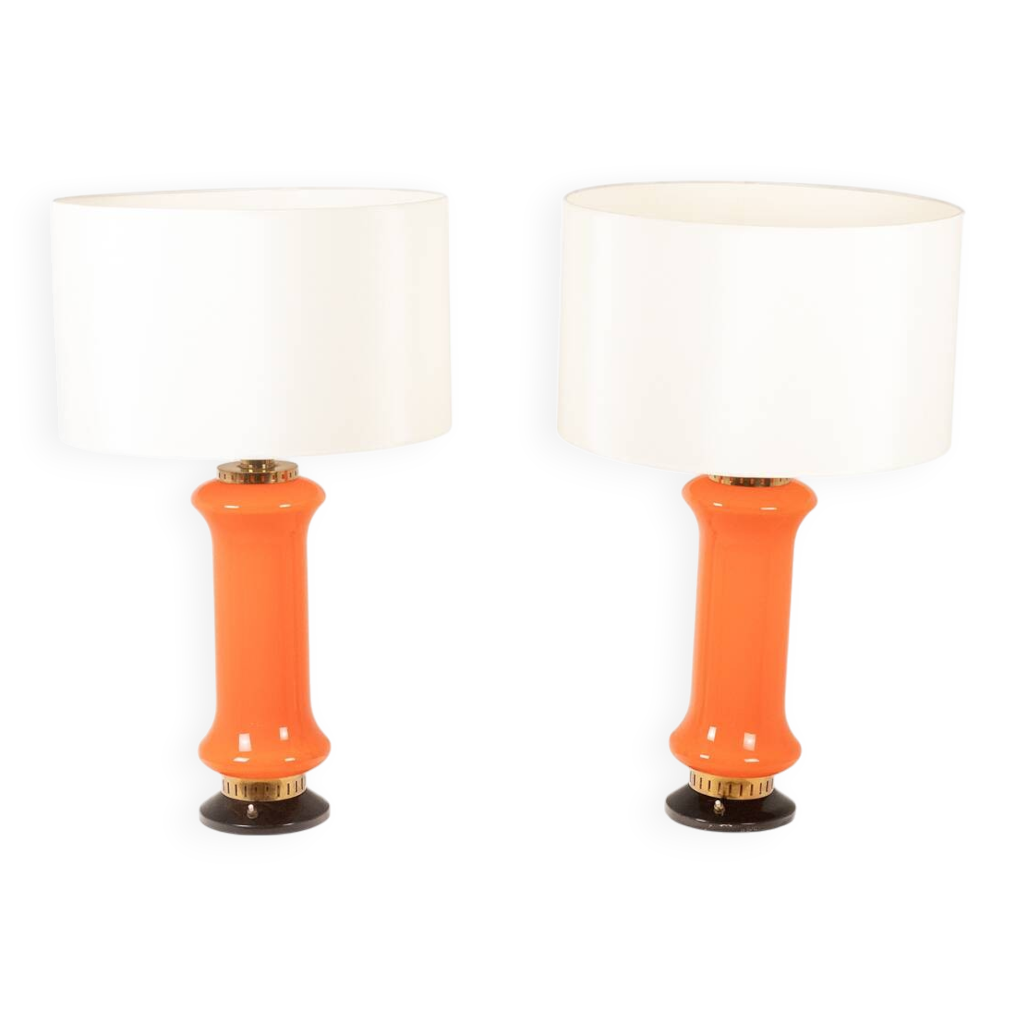 Pair of orange glass lamps. 1970s.