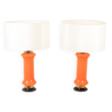 Pair of orange glass lamps. 1970s.