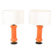 Pair of orange glass lamps. 1970s.
