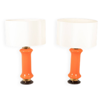 Paire de lampes en verre orange. Années 1970.