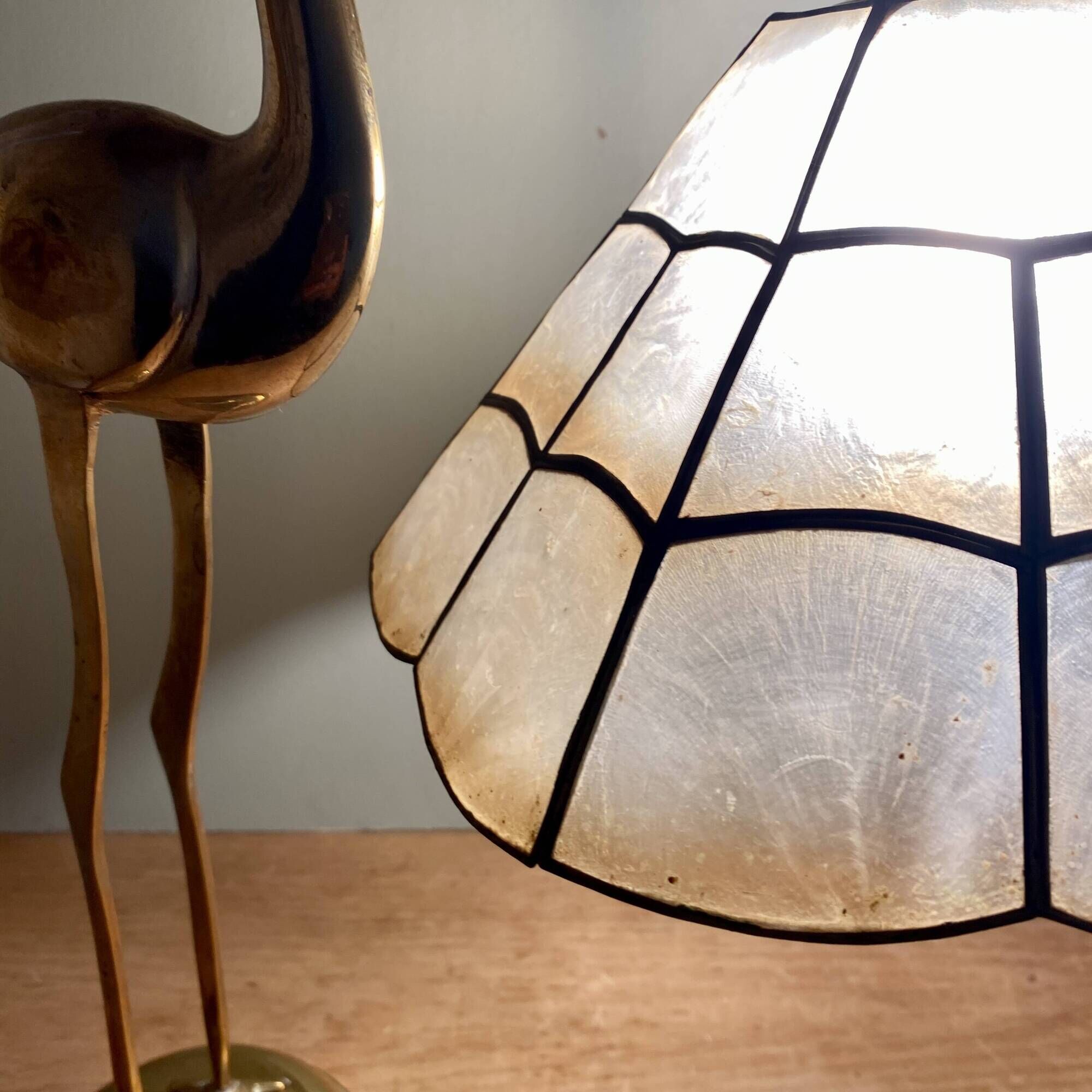 Vintage mother-of-pearl and brass lampshade pendant light