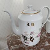 Vintage, coffee service, tea, Limoges, Flowers, cipher, 11 cups and under cups, teapot, 27 pieces