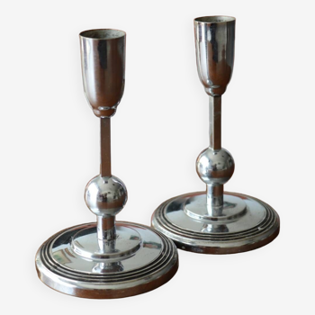 Pair of vintage germany chrome candle holders