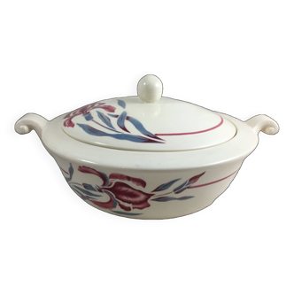 Soupière légumier ancien modèle iris fleur signé sarreguemines vaisselle vintage diner année 40/50