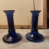 Pair of glass candle holders