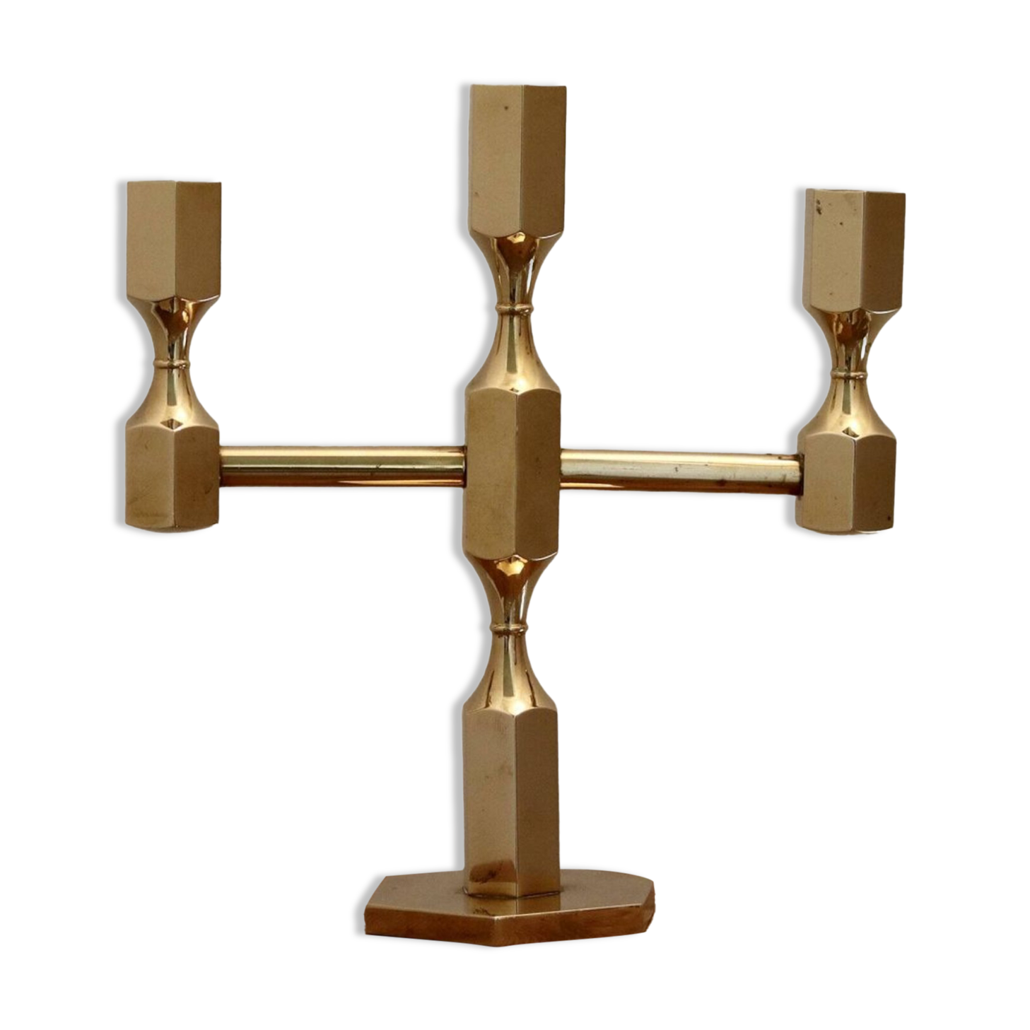 Three-Arm Swedish Brass Candelabra by Gusum circa 1970