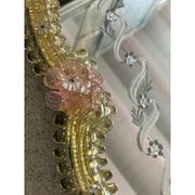 2000s Venetian Oval Gold and Pink Floreal Hand-Carving Mirror in Murano Glass Style