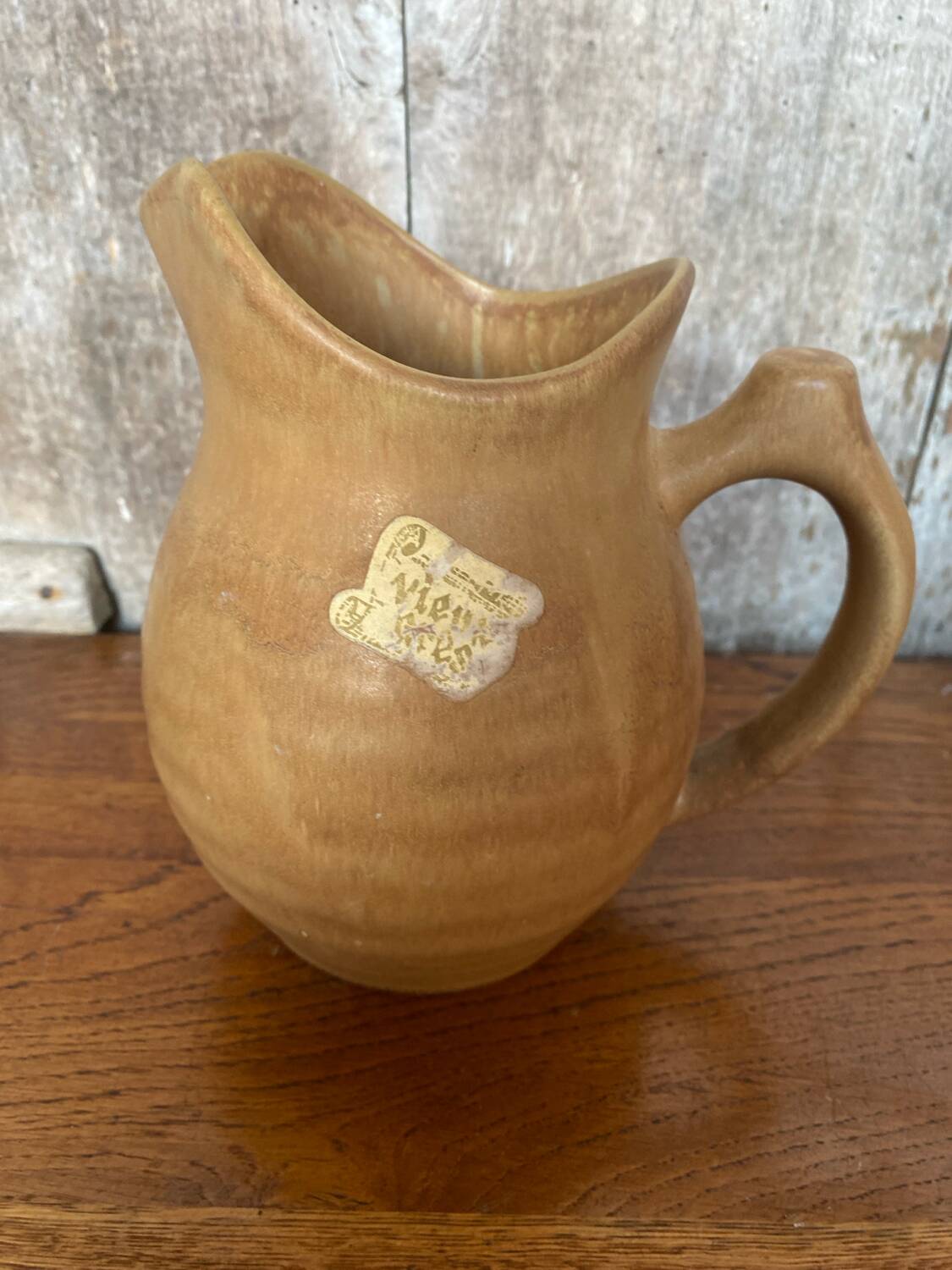 Antique pitcher old beige stoneware made in france vintage