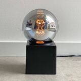 Mid Century Philips table lamp, silver mirror bulb cube light